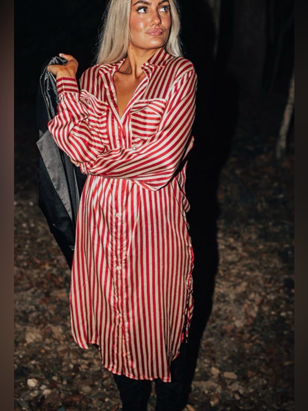 Clean Slate Stripe Midi In Red. - Picture 2 of 8